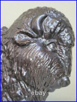 Vtg Faux Bronze Black Art Pottery Ceramic American Buffalo Bison Bust & Baby