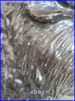 Vtg Faux Bronze Black Art Pottery Ceramic American Buffalo Bison Bust & Baby