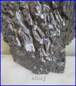 Vtg Faux Bronze Black Art Pottery Ceramic American Buffalo Bison Bust & Baby