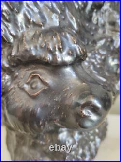 Vtg Faux Bronze Black Art Pottery Ceramic American Buffalo Bison Bust & Baby