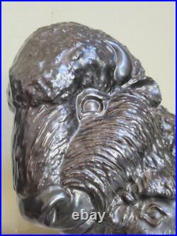 Vtg Faux Bronze Black Art Pottery Ceramic American Buffalo Bison Bust & Baby
