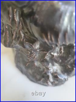 Vtg Faux Bronze Black Art Pottery Ceramic American Buffalo Bison Bust & Baby