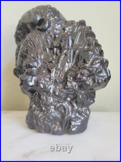 Vtg Faux Bronze Black Art Pottery Ceramic American Buffalo Bison Bust & Baby
