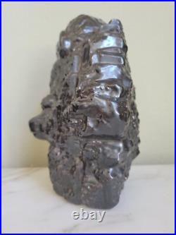 Vtg Faux Bronze Black Art Pottery Ceramic American Buffalo Bison Bust & Baby