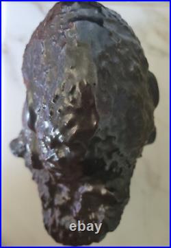 Vtg Faux Bronze Black Art Pottery Ceramic American Buffalo Bison Bust & Baby