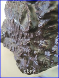 Vtg Faux Bronze Black Art Pottery Ceramic American Buffalo Bison Bust & Baby