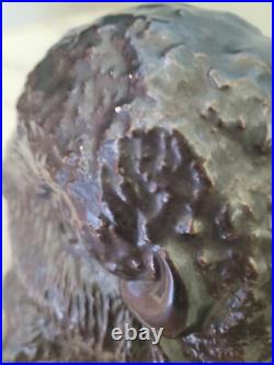 Vtg Faux Bronze Black Art Pottery Ceramic American Buffalo Bison Bust & Baby