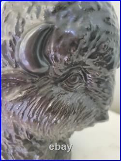 Vtg Faux Bronze Black Art Pottery Ceramic American Buffalo Bison Bust & Baby