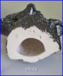 Vtg Faux Bronze Black Art Pottery Ceramic American Buffalo Bison Bust & Baby