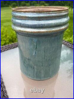 Vtg Handmade Art Fine Pottery Vessel Vase Shades Of Blue Hand Glazed Inside Out