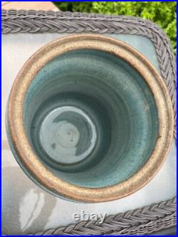 Vtg Handmade Art Fine Pottery Vessel Vase Shades Of Blue Hand Glazed Inside Out