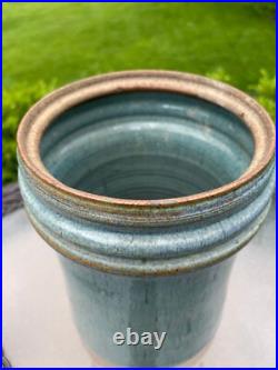 Vtg Handmade Art Fine Pottery Vessel Vase Shades Of Blue Hand Glazed Inside Out