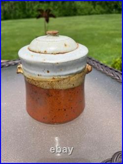 Vtg Handmade Studio Art Fine Pottery Vessel With Lid Glazed Brown Beige Unique