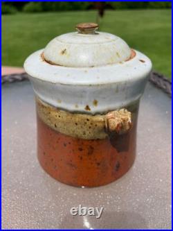 Vtg Handmade Studio Art Fine Pottery Vessel With Lid Glazed Brown Beige Unique