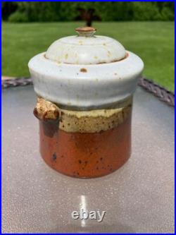 Vtg Handmade Studio Art Fine Pottery Vessel With Lid Glazed Brown Beige Unique