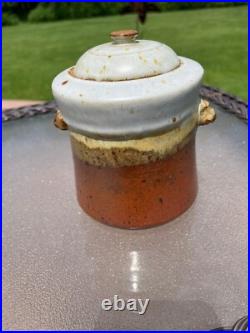Vtg Handmade Studio Art Fine Pottery Vessel With Lid Glazed Brown Beige Unique