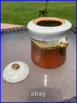 Vtg Handmade Studio Art Fine Pottery Vessel With Lid Glazed Brown Beige Unique