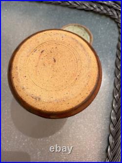 Vtg Handmade Studio Art Fine Pottery Vessel With Lid Glazed Brown Beige Unique