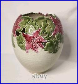 Vtg Kathy Smallwood Studio Art Pottery Vase with Floral Cutout Accents 1989