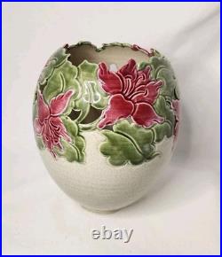 Vtg Kathy Smallwood Studio Art Pottery Vase with Floral Cutout Accents 1989