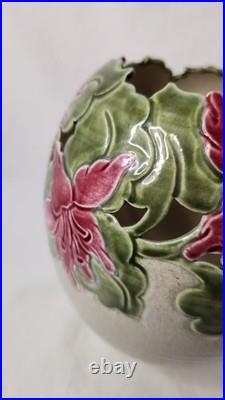 Vtg Kathy Smallwood Studio Art Pottery Vase with Floral Cutout Accents 1989