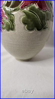 Vtg Kathy Smallwood Studio Art Pottery Vase with Floral Cutout Accents 1989