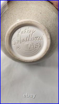 Vtg Kathy Smallwood Studio Art Pottery Vase with Floral Cutout Accents 1989