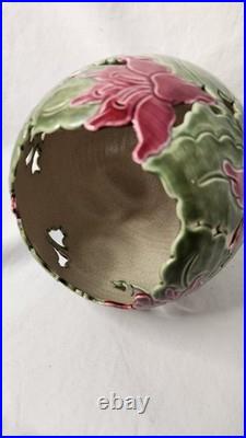 Vtg Kathy Smallwood Studio Art Pottery Vase with Floral Cutout Accents 1989