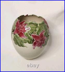 Vtg Kathy Smallwood Studio Art Pottery Vase with Floral Cutout Accents 1989