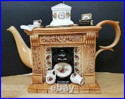 Vtg Large Cardew Teapot Classic Fireplace Royal Albert Old Country Roses