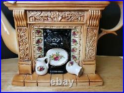 Vtg Large Cardew Teapot Classic Fireplace Royal Albert Old Country Roses