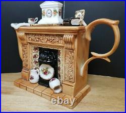 Vtg Large Cardew Teapot Classic Fireplace Royal Albert Old Country Roses