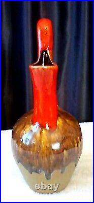 Vtg MCM Drip Glaze Ceramic Double Spout Handle Vase Sh3 Boho Art Pottery 14.5