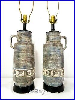 Vtg MID CENTURY CERAMIC POTTERY ART TABLE LAMP PAIR Alvino Bagni BITOSSI Gambone