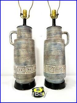 Vtg MID CENTURY CERAMIC POTTERY ART TABLE LAMP PAIR Alvino Bagni BITOSSI Gambone