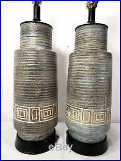 Vtg MID CENTURY CERAMIC POTTERY ART TABLE LAMP PAIR Alvino Bagni BITOSSI Gambone