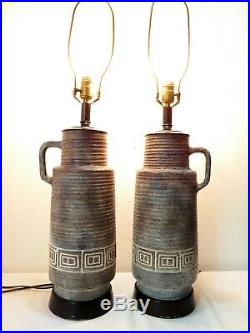 Vtg MID CENTURY CERAMIC POTTERY ART TABLE LAMP PAIR Alvino Bagni BITOSSI Gambone