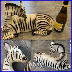 Vtg MID Century 18 Italian Art Pottery Hand Painted Ceramic Zebra Sculpture