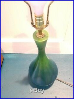 Vtg Mid Century Modern 60's Blue Green Drip Glaze Ceramic Art Pottery Table Lamp