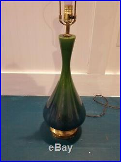 Vtg Mid Century Modern 60's Blue Green Drip Glaze Ceramic Art Pottery Table Lamp