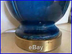Vtg Mid Century Modern 60s Blue Green Drip Glaze Ceramic Art Pottery Table Lamp