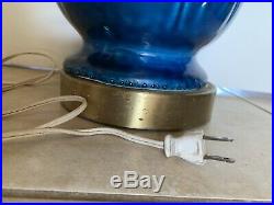 Vtg Mid Century Modern 60s Blue Green Drip Glaze Ceramic Art Pottery Table Lamp