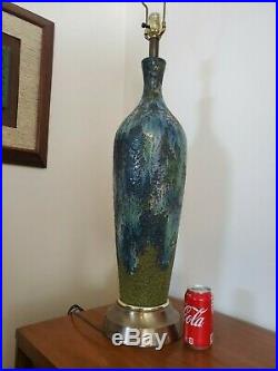 Vtg Mid Century Modern Blue Green Drip Glaze Ceramic Art Pottery Table Lamp 43
