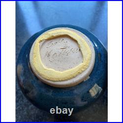 Vtg Pair Of Soda fired Hand Thrown Ceramic Pottery Vase In Tones Of Blue