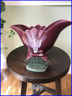 Vtg RARE Johannes Brahm Vase California Pottery 840 Dark Red and White