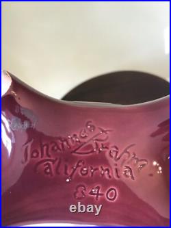 Vtg RARE Johannes Brahm Vase California Pottery 840 Dark Red and White