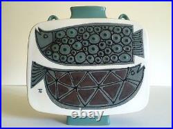 Vtg Rare MID Century Modernist Scandinavian Art Pottery Double Fish Ceramic Vase