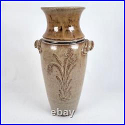 Vtg Richard Dick Lien Studio Pottery Vase Drip Glaze Handles Wheat Signed 11.5