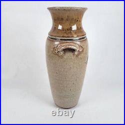 Vtg Richard Dick Lien Studio Pottery Vase Drip Glaze Handles Wheat Signed 11.5