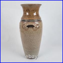 Vtg Richard Dick Lien Studio Pottery Vase Drip Glaze Handles Wheat Signed 11.5